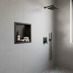 Niche murale de douche, étagère encastrable douche acier Noir Mat - 30x30cm