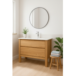Meuble simple vasque Bois massif WOOD 2 tiroirs 80cm