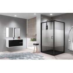 Porte de douche pivotante ZEPHYROS 2.0 G Noir Mat- Verre Strip