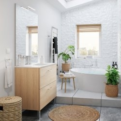 Meuble CHANGO sur pieds 2 tiroirs Chêne Clair 90cm