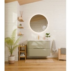 Meuble de salle de bain CURVE 80 cm – Laqué Gris Argile - Design Galbé