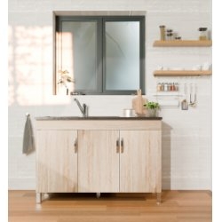 Meuble sous-évier 3 portes BENT Bois Clair avec évier