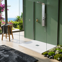 EN STOCK | Receveur de Douche All&eacute;g&eacute; LEGGIO Blanc 90x90cm &ndash; Aspect Pierre Textur&eacute; et Extra-Plat
