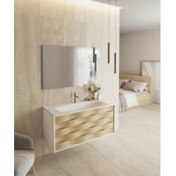 Exp&eacute;di&eacute; sous 4 semaines | Meuble Sdb ondul&eacute; Ch&ecirc;ne naturel et Blanc 101 CASCADE - Plan c&eacute;ramique