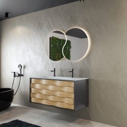 Exp&eacute;di&eacute; sous 4 semaines | Meuble ondul&eacute; Ch&ecirc;ne naturel et Anthracite 120 CASCADE - Plan Solid Surface