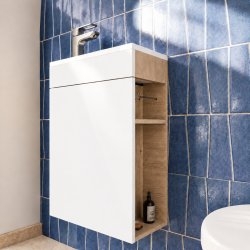 EN STOCK | Meuble Lave-mains SMART 2.0 Blanc brillant/Bois Clair