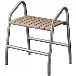 Tabouret de douche assise grande taille - 2 poignées - Taupe et Gris chrome Tabouret de douche assise grande taille - 2 poignées - Taupe et Gris chrome