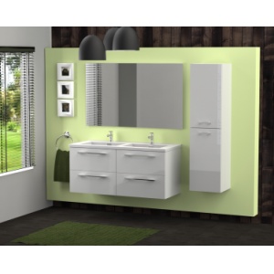 Meuble double vasque 120 cm SATURN 2.0 Blanc Brillant