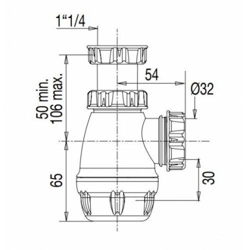 Siphon lavabo/bidet plat PVC 6153 - VALENTIN 6153 cote Siphon lavabo/bidet plat PVC 6153 - VALENTIN 6153 cote