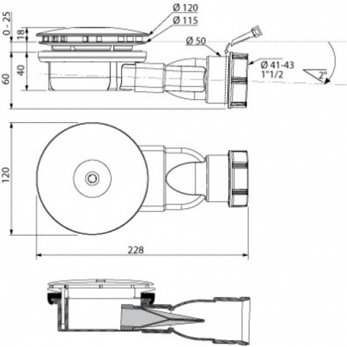 Bonde de douche diam 90 horizontale extra-plate Slim Wirquin 90mm slim shower waste waterless membrane [3] 2790 p