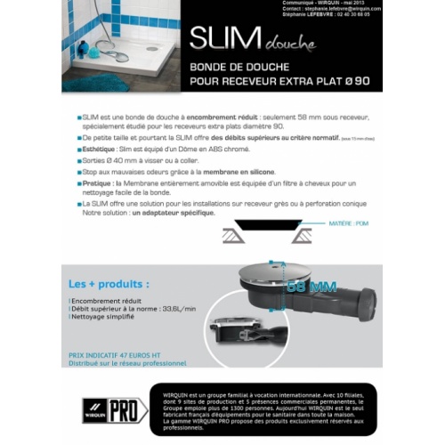 Bonde de douche diam 90 horizontale extra-plate Slim Cpslim(2)