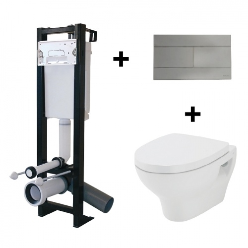 Ensemble bâti-support Césame + plaque chromé + cuvette POP Ensemble bâti-support Césame + plaque chromé + cuvette POP