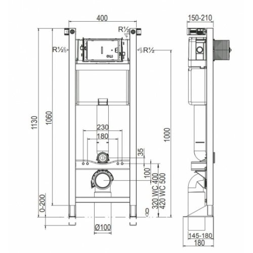 Ensemble bâti-support EVO + cuvette GAP+ plaque blanche Bati evo schéma