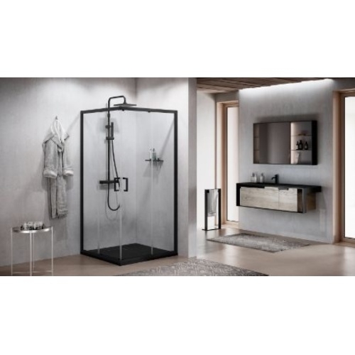 Paroi d'angle ZEPHYROS A 90x90cm - Verre Transparent - Profilés Noir