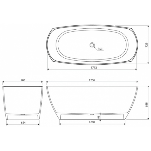 Baignoire ilôt Design CEDAM 175x80 Isis Baignoire isis1 cote Baignoire ilôt Design CEDAM 175x80 Isis Baignoire isis1 cote