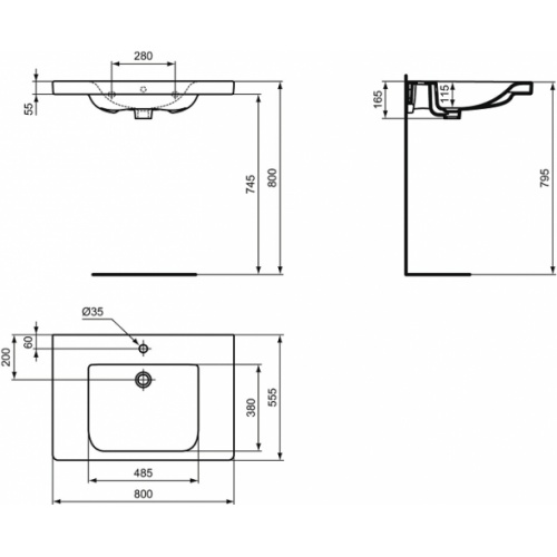 Lavabo-plan 80 cm Connect Freedom E548401 schema Lavabo-plan 80 cm Connect Freedom E548401 schema