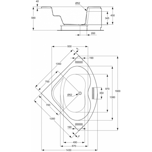 Baignoire d'angle 135x135 Ulysse P107101 Por ulysse2 p1071 prlistd copie
