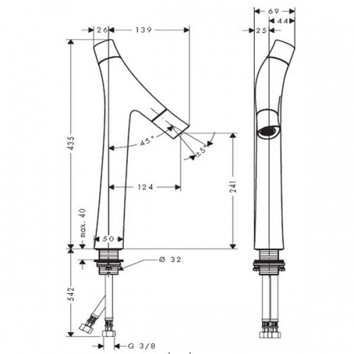 Mitigeur lavabo Design haut Axor Starck Organic 12013000 12013000 cote Mitigeur lavabo Design haut Axor Starck Organic 12013000 12013000 cote