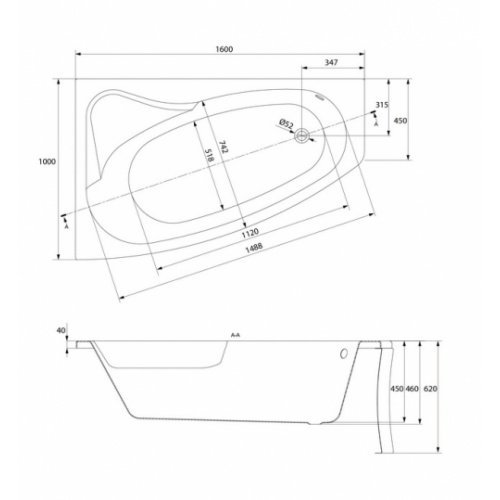 Pack baignoire SICILIA asymétrique 160x100 angle à gauche avec tablier Sicilia gauche schéma  Pack baignoire SICILIA asymétrique 160x100 angle à gauche avec tablier Sicilia gauche schéma