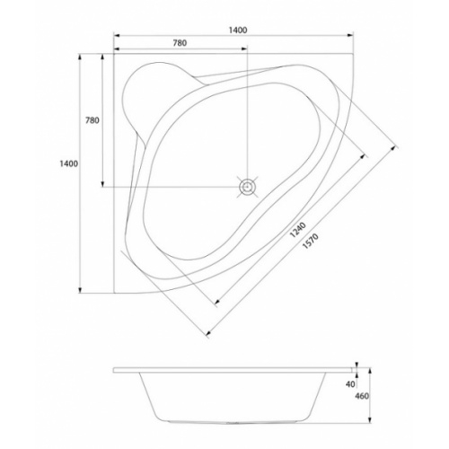 Pack baignoire d'angle VENUS 140x140 avec tablier Venus schéma Pack baignoire d'angle VENUS 140x140 avec tablier Venus schéma