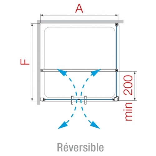 Porte à 2 panneaux battants YOUNG 2B 100cm Aqua Chromé 0 2b schéma2 Porte à 2 panneaux battants YOUNG 2B 100cm Aqua Chromé 0 2b schéma2
