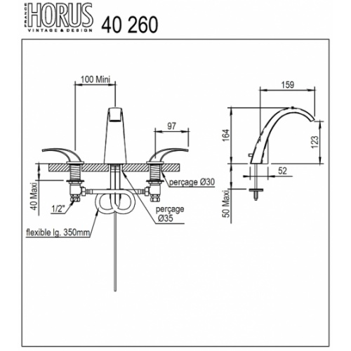 Mitigeur lavabo 3 trous chromé Nouvelle Vague 40.260 CH Nouvelle vague 40260 cote Mitigeur lavabo 3 trous chromé Nouvelle Vague 40.260 CH Nouvelle vague 40260 cote