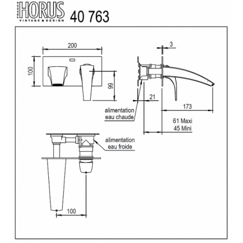 Mitigeur lavabo à encastrer chromé Nouvelle Vague 40.763 CH Nouvelle vague 40763 cote Mitigeur lavabo à encastrer chromé Nouvelle Vague 40.763 CH Nouvelle vague 40763 cote