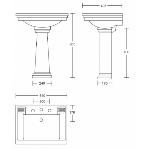 Lavabo 3 trous + colonne rétro céramique noire Ascott 68205 cote