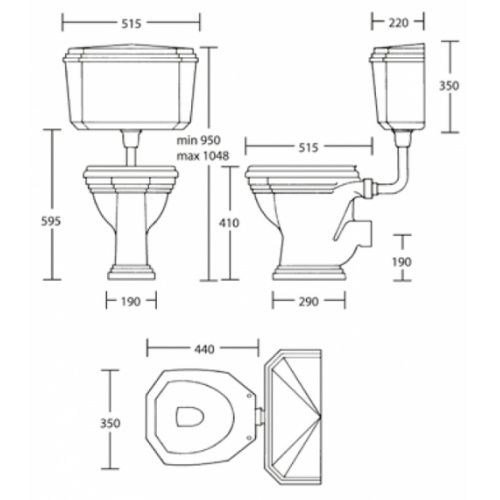 Cuvette WC noir avec réservoir mi-haut rétro Ascott sortie horizontale 68740 cote Cuvette WC noir avec réservoir mi-haut rétro Ascott sortie horizontale 68740 cote