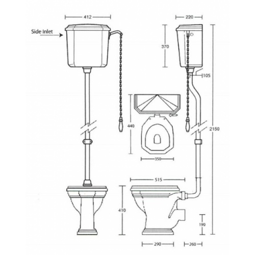 Cuvette WC noir avec réservoir haut rétro Ascott sortie horizontale Cote ascott cuvette + chasse haute 68764+68700 Cuvette WC noir avec réservoir haut rétro Ascott sortie horizontale Cote ascott cuvette + chasse haute 68764+68700