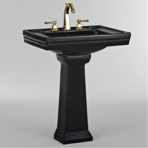 Lavabo 3 trous + colonne rétro céramique noire Ascott