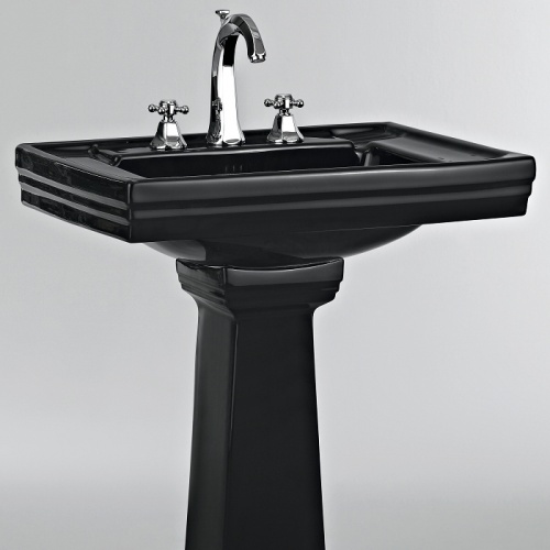 Lavabo 3 trous + colonne rétro céramique noire Ascott Ascott ceramique noir lavabo 68205+colonne 68208 + robinet 62261 chrome zoom