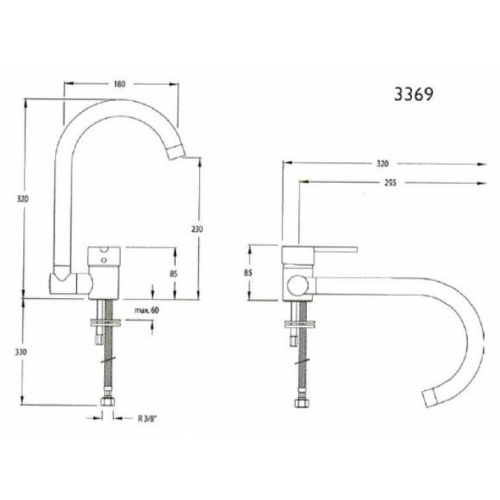 Mitigeur évier à bec orientable et escamotable Drako 3369 3369 schema Mitigeur évier à bec orientable et escamotable Drako 3369 3369 schema