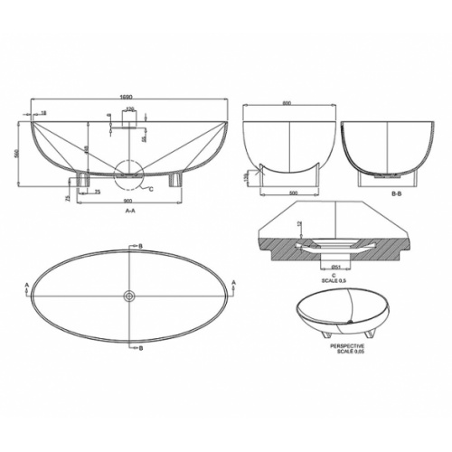 Baignoire à poser CLEARWATER Lacrima Lacrima schema Baignoire à poser CLEARWATER Lacrima Lacrima schema