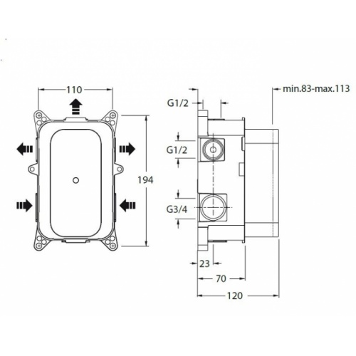 Pack encastré thermostatique Quadri XQD 8520 Pd80000 schema Pack encastré thermostatique Quadri XQD 8520 Pd80000 schema
