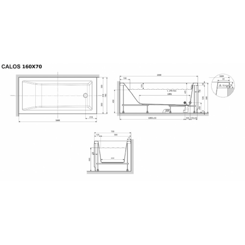 Baignoire CALOS 2.0 - 2 Tabliers (Frontal+Latéral) - 160x70cm - Blanc Brillant CALOS 2.0 160x70 Schéma Baignoire CALOS 2.0 - 2 Tabliers (Frontal+Latéral) - 160x70cm - Blanc Brillant CALOS 2.0 160x70 Schéma