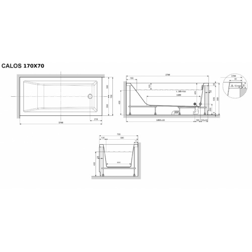 Baignoire CALOS 2.0 SANS tablier - 170x70cm - Blanc Brillant CALOS 2.0 170x70 Schéma Baignoire CALOS 2.0 SANS tablier - 170x70cm - Blanc Brillant CALOS 2.0 170x70 Schéma