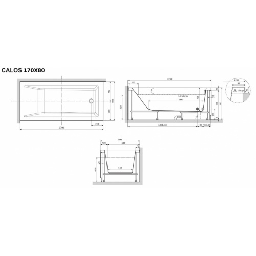 Baignoire CALOS 2.0 SANS tablier - 170x80cm - Blanc Brillant CALOS 2.0 170x80 Schéma Baignoire CALOS 2.0 SANS tablier - 170x80cm - Blanc Brillant CALOS 2.0 170x80 Schéma