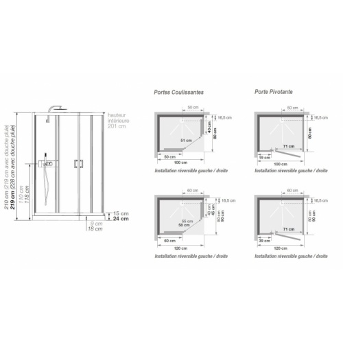Cabine de douche EDEN+ faible hauteur - Portes coulissantes - 100x80cm EDEN + Rectangulaire Schéma Cabine de douche EDEN+ faible hauteur - Portes coulissantes - 100x80cm EDEN + Rectangulaire Schéma