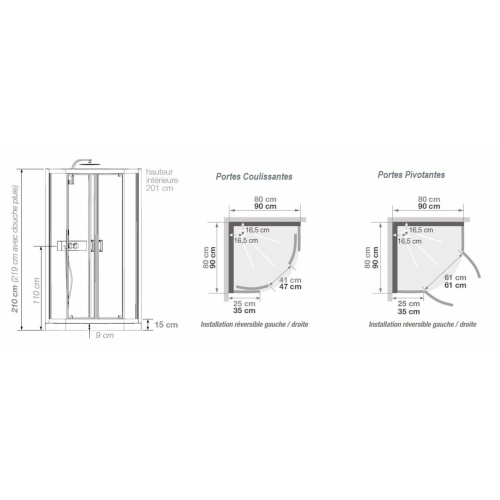 Cabine de douche EDEN+ R80 faible Hauteur - Portes pivotantes - 80x80cm Eden+ r coulissante