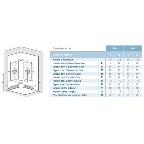 Cabine de douche EDEN+ R80 faible Hauteur - Portes pivotantes - 80x80cm EDEN + R80-R90 Installation