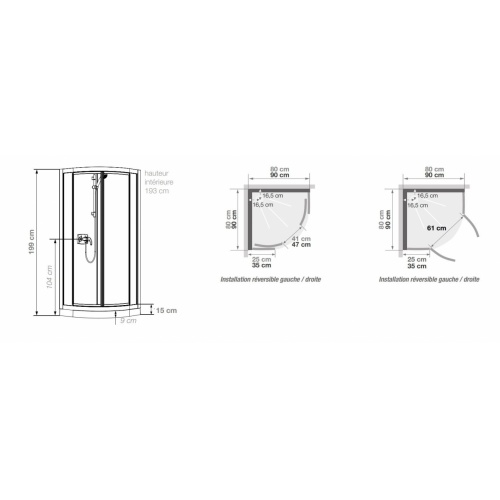 Cabine de douche Kineprime Glass faible hauteur - Coulissante - 1/4 de Rond 80cm KINEPRIME Glass 9 cm 1-4 Rond Schema Cabine de douche Kineprime Glass faible hauteur - Coulissante - 1/4 de Rond 80cm KINEPRIME Glass 9 cm 1-4 Rond Schema
