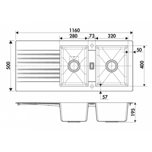 Evier Trévise 2 cuves - Noir Ev299 côtes Evier Trévise 2 cuves - Noir Ev299 côtes