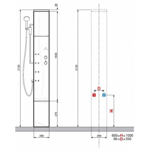 Colonne de douche Dress Plus mitigeur thermostatique Blanc Mat Dress + côte Colonne de douche Dress Plus mitigeur thermostatique Blanc Mat Dress + côte