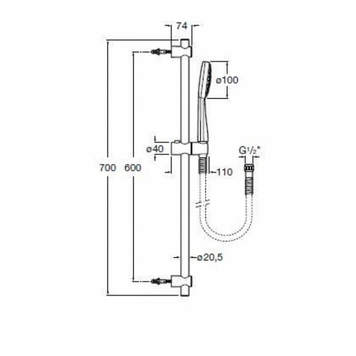 Set de douche Stella 10 cm de Roca 1 jet* Set douche stella 100 1schéma