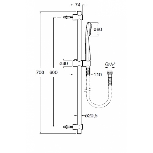 Set de douche Stella 8 cm de Roca 1 jet* Set douche stella 80 1 schéma Set de douche Stella 8 cm de Roca 1 jet* Set douche stella 80 1 schéma