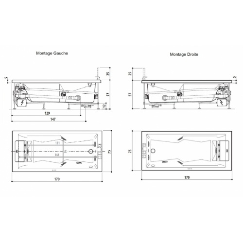 Baignoire balnéo MyWay Jacuzzi 170 x75 - Gauche - Rainbow - Sans robinetterie Myway 170x75 Baignoire balnéo MyWay Jacuzzi 170 x75 - Gauche - Rainbow - Sans robinetterie Myway 170x75