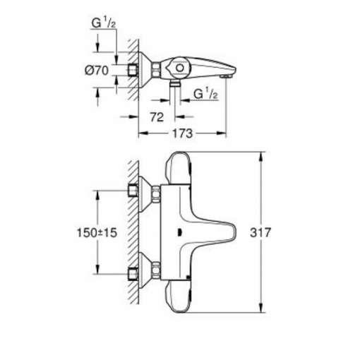 Mitigeur Bain/douche Mural Grohtherm 1000 Grohe** Grohtherm 1000 bain douche côte 34439003