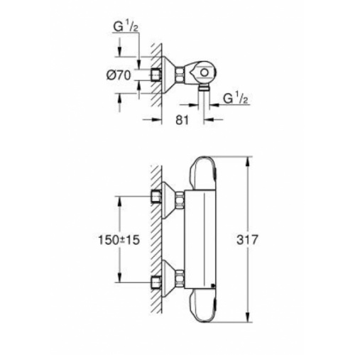 Mitigeur thermostatique Douche Grohtherm 1000 34438003** Grohtherm 1000 côte 34438003 Mitigeur thermostatique Douche Grohtherm 1000 34438003** Grohtherm 1000 côte 34438003
