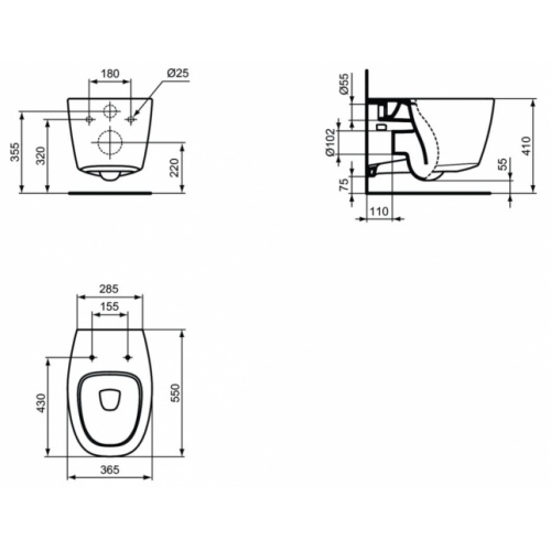 Cuvette suspendue sans bride DEA AquaBlade Blanc Mat Cuvette dea aquablade côtes